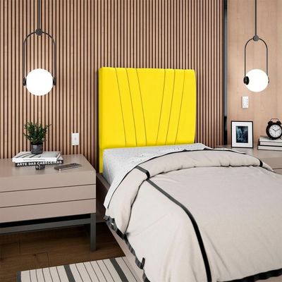 Cabeceira Solteiro 100 Cm Com Frame Belgica Suede Amarelo Artte Amarelo