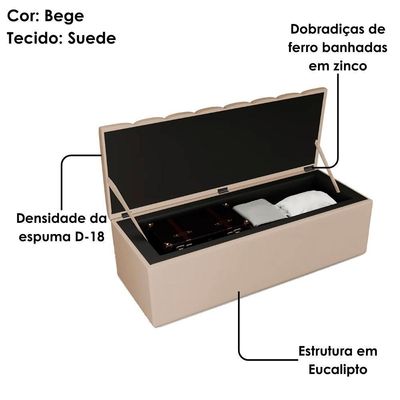 Cabeceira E Recamier Bau Casal 140 Cm Dalia Suede Bege Artte Bege