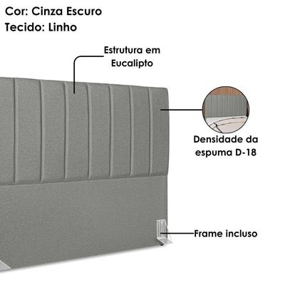 Cabeceira Casal 140 Cm Com Frame Dalia Linho Cinza Escuro Artte Cinza Escuro