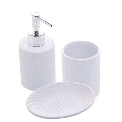 Conjunto para Banheiro Lille 3 Peças (Porta-Sabonete Líquido, Saboneteira e Porta-Escovas) Cerâmica Lyor Branco