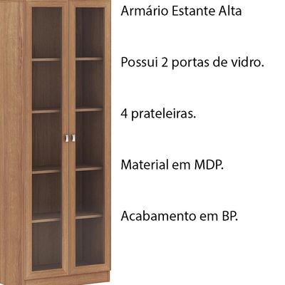 Armário Estante Alto Porta de Vidro ME4115 MDP Amendoa