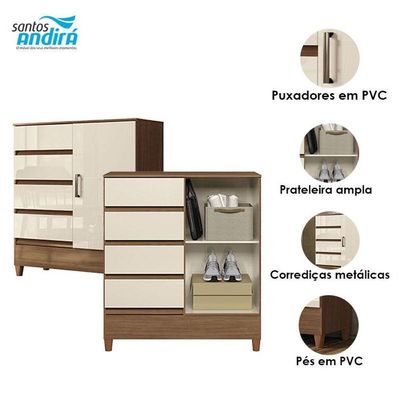 Comoda 1 Portas 4 Gavetas Fit Jequitibá Off Acetinado - Santos Andirá
