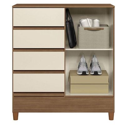 Comoda 1 Portas 4 Gavetas Fit Jequitibá Off Acetinado - Santos Andirá