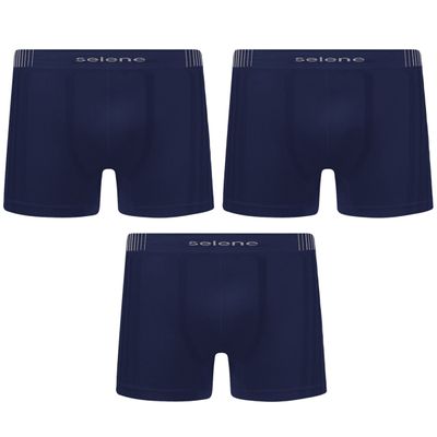 Kit 3 Cuecas Boxer Selene Sem Costura Masculino - Marinho M / Marinho