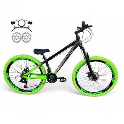 Bicicleta Aro 26 Vikingx Tuff Freio Hidráulico 21v Freeride Rodas Vmaxx Suspensão Pneu Flame preto-Verde X44