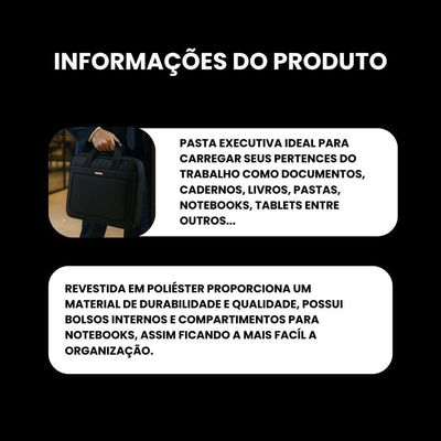 Pasta De Trabalho Masculina Executiva Para Notebook Reforçada Impermeável Em Poliéster  Plus  Yin's