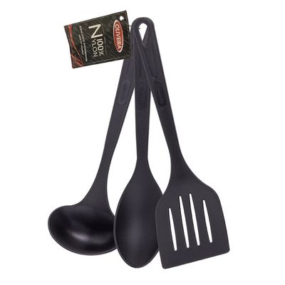 Conjunto de Utensílios Oliveira em Nylon Preto com 3 Peças
