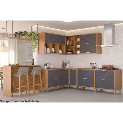 Gabinete De Cozinha Modulado Balcão C/ Tampo Eloise Nicho De Canto C/ 1 Porta 92cm Cinamomo/titanium - Mgm