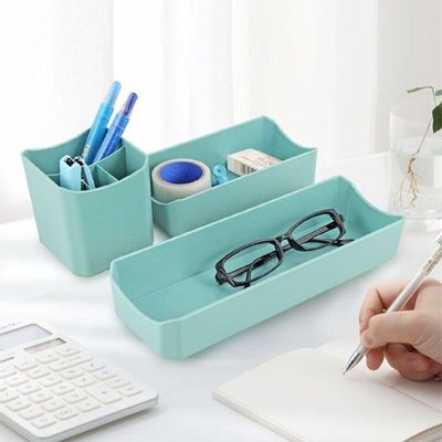Organizador De Mesa- Maquiagem - Porta Treco - Caneta 3 Peças Linha Loft Turquesa