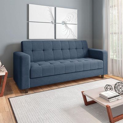 Sofá 03 Lugares Arezzo Suede Azul Marinho Pés Chanfrado Marrom - D'rossi