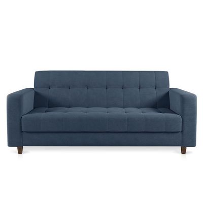 Sofá 03 Lugares Arezzo Suede Azul Marinho Pés Chanfrado Marrom - D'rossi