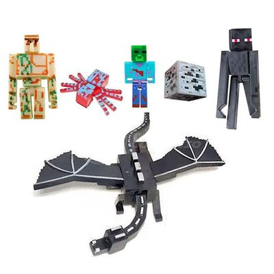 Cartela Minecraft Dragão Ender 5 Bonecos + 1 Bloco Zombie