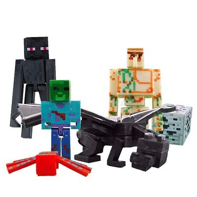 Cartela Minecraft Dragão Ender 5 Bonecos + 1 Bloco Zombie