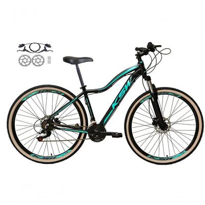 Bicicleta Feminina Aro 29 Ksw Mwza Alumínio 24v Freio A Disco Hidraulico Garfo Suspensão preto-Azul Tam: 17