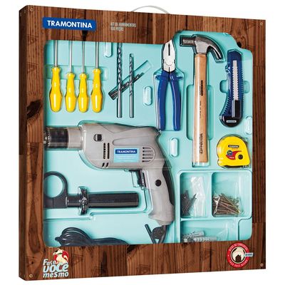 Kit de Ferramentas 100 Peças com Furadeira, Martelo, Alicate Tramontina n/a / 110V