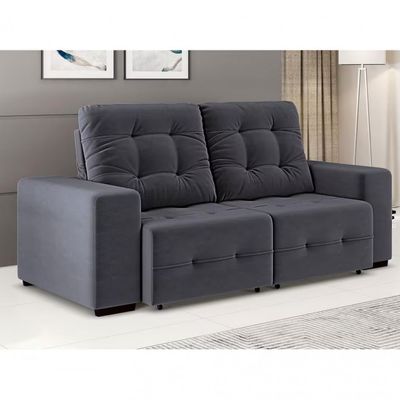 Sofá 3 Lugares Retrátil/Reclinável Linoforte Bonno com Revestimento em Suede Cinza