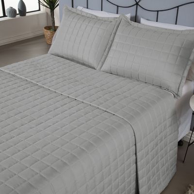 Kit Cobre Leito Colcha Dual King 3 Peças Matelado Dupla Face Liso - Cinza