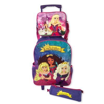 Kit Mochila Infantil Escolar com 3 peças Princesas Roxa
