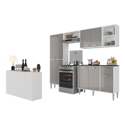 Cozinha Completa C/ Aparador Multimóveis Branca/lacca Fumê