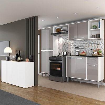 Cozinha Completa C/ Aparador Multimóveis Branca/lacca Fumê