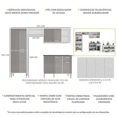 Cozinha Completa C/ Aparador Multimóveis Branca/lacca Fumê