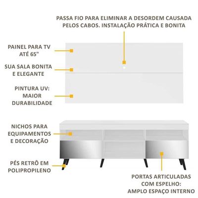 Rack Com Painel Com Espelho Para Tv Até 65´´ Fg3138