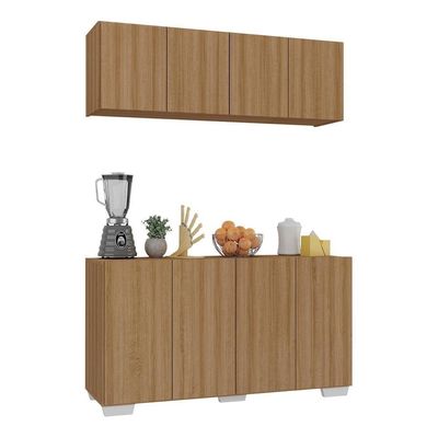 Kit Armário Cozinha Aéreo Balcão 4 Portas Mp2171 Rustic/branco