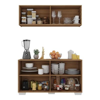 Kit Armário Cozinha Aéreo Balcão 4 Portas Mp2171 Rustic/branco