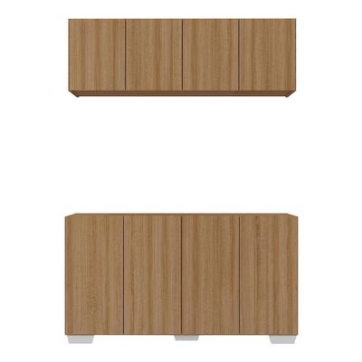 Kit Armário Cozinha Aéreo Balcão 4 Portas Mp2171 Rustic/branco