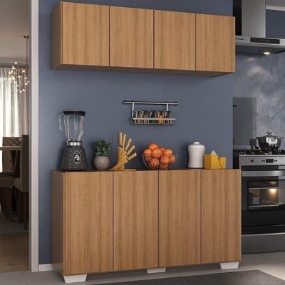 Kit Armário Cozinha Aéreo Balcão 4 Portas Mp2171 Rustic/branco