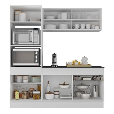 Armário De Cozinha Compacta 3 Peças Com Rodapé Mp2178 Made Multimóveis Branco/preto Branco/preto