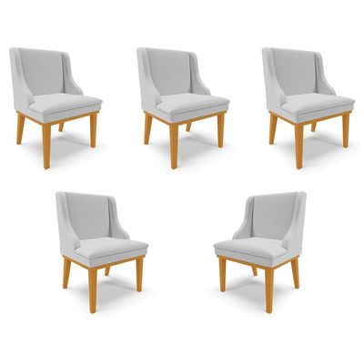 Kit 5 Cadeiras Decorativas Sala de Jantar Base Fixa de Madeira Firenze Linho Cinza/Castanho G19 - Gran Belo