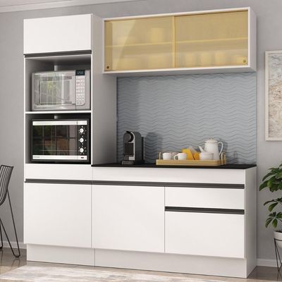 Armário De Cozinha Compacta 3 Peças Com Rodapé Mp2178 Made Multimóveis Branco/preto Branco/preto