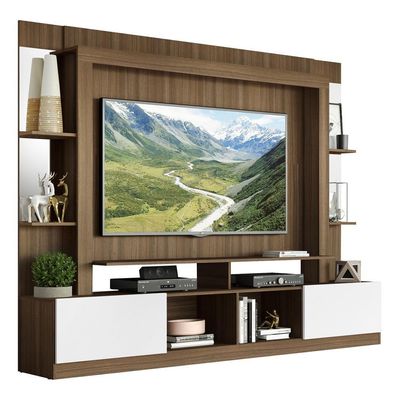 Rack com Painel Suporte Tv 65´´ com Espelho Madeirado/Branco