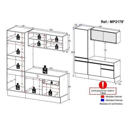 Armário De Cozinha Compacta 3 Peças Com Rodapé Mp2179 Made Multimóveis Branco/preto Branco/preto