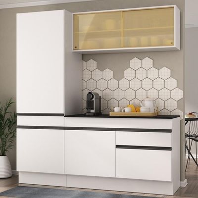 Armário De Cozinha Compacta 3 Peças Com Rodapé Mp2179 Made Multimóveis Branco/preto Branco/preto