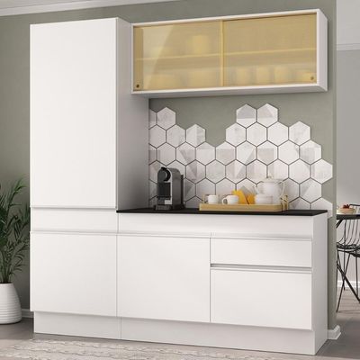 Armário De Cozinha Compacta 3 Peças Com Rodapé Mp2179 Made Multimóveis Branco Branco