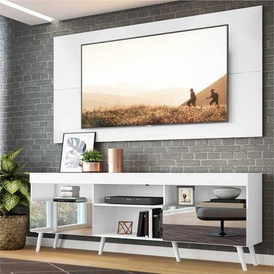 Rack com Painel TV até 65" Espelho e Pés Retrô Multimóveis