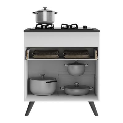 Balcão Cozinha Para Cooktop 70Cm 1 Porta Branco/preto