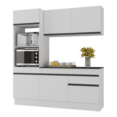 Armário De Cozinha Compacta 3 Peças Com Rodapé Mp2177 Made Multimóveis Branco/preto Branco/preto