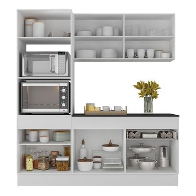 Armário De Cozinha Compacta 3 Peças Com Rodapé Mp2177 Made Multimóveis Branco/preto Branco/preto