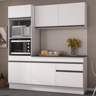 Armário De Cozinha Compacta 3 Peças Com Rodapé Mp2177 Made Multimóveis Branco/preto Branco/preto