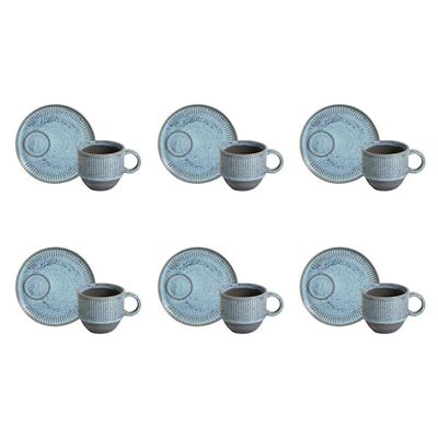 Conjunto com 6 Xíxaras e Pires para Chá Linhas Breeze 230ml Porto Brasil Azul