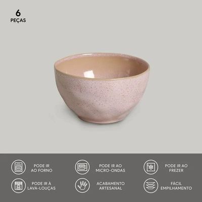 Conjunto de Bowls Orgânicos Litchi em Stoneware 558 ml 6 Peças Porto Brasil Rosa