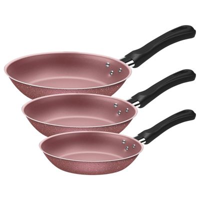Jogo de Frigideiras Tramontina Caribe em Alumínio com Revestimento Interno e Externo Antiaderente Starflon Max Rosa 03 P