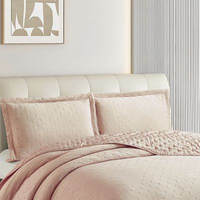 Kit Cobre Leito Colcha Anarruga 3 Peças Casal 240x260cm Rosa Peach Sonhare