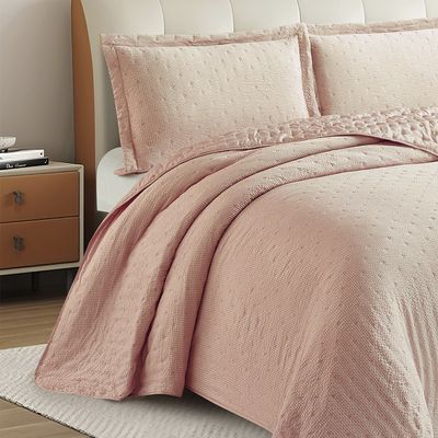 Kit Cobre Leito Colcha Anarruga 3 Peças Casal 240x260cm Rosa Peach Sonhare