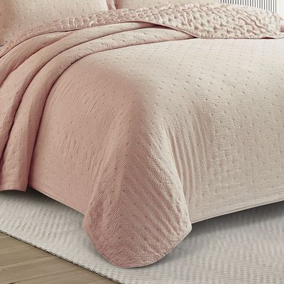 Kit Cobre Leito Colcha Anarruga 3 Peças Casal 240x260cm Rosa Peach Sonhare