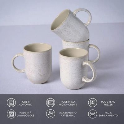Conjunto de Xícaras Grandes Coup Latte em Cerâmica Stoneware 330ml 4 Peças Porto Brasil Bege