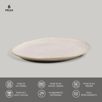 Conjunto de Pratos de Sobremesa Ovais Orgânico Latte 22,5cm 6 peças Porto Brasil Off White